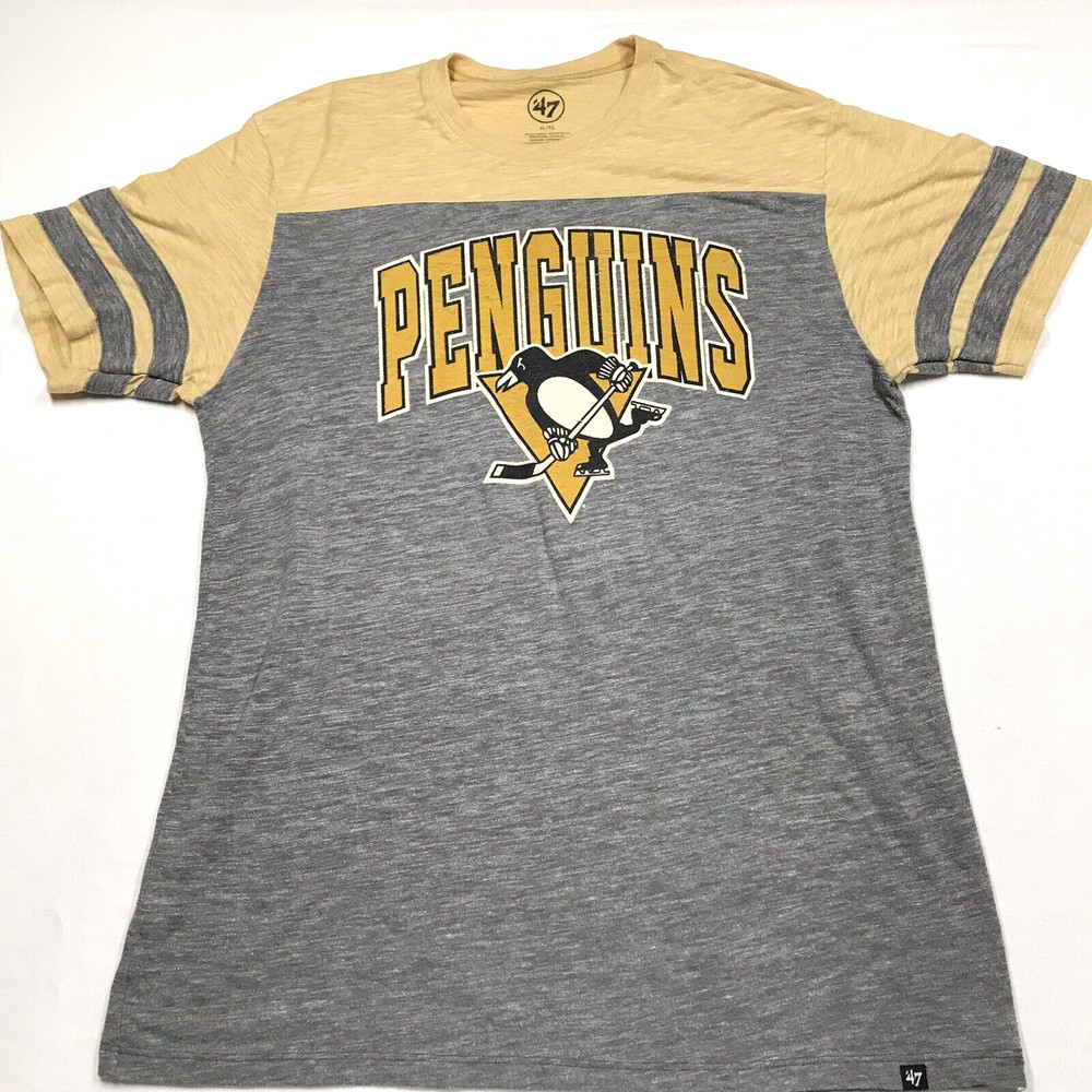 47 PITTSBURG PENGUINS Graphic T Shirt Men XL Yellow Gray NHL Hockey Rugby