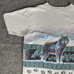Vintage Alpha Wolves AOP T Shirt Large Gray Wolf 90s Nature All Over Print Aztec