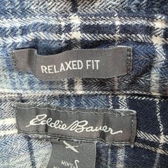 Eddie Bauer Mens Relaxed Fit Flannel Shirt Blue White Plaid Long Sleeve Small