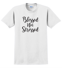 Blessed Not Stressed T-Shirt Short Sleeve Graphic Glitter Tee Unisex Apparel