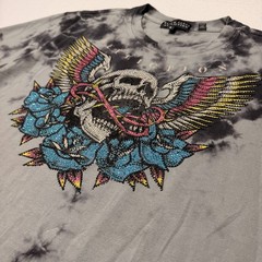 Affliction Black Label Twisted Grin Y2K Castor Grey Black Crystal Wash Shirt L