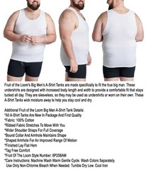 6 White Big Man 5XB 62-64 Inch A-Shirt Tanks Fruit Of The Loom 158-163 CM