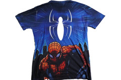 Marvel Spiderman Shirt Mens Medium Blue All Over Print Front and Back Wrap