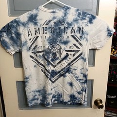 American Fighter Tie Dye Shirt Large Blue White Front Back Hits WN137