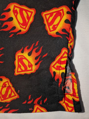 Warner Brothers Superman Shirt Black Flame S Logo Button L Short Sleeve Camp EC