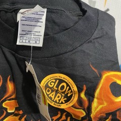 Vintage Y2K Liquid Blue Tshirt Flame Skulls Large 2006 Glow N Dark Skater Goth