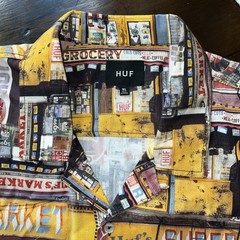 HUF S/S Button Down Vacation Shirt Bodega/Corner Store Print Men’s Size X-Large