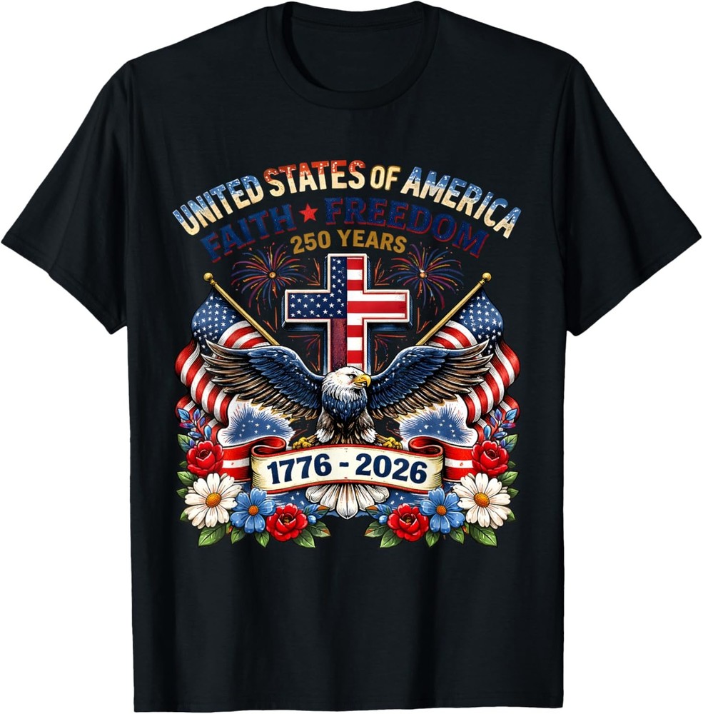 Vintage Faith Freedom 250 Years 1776 2026 Independence USA T-Shirt