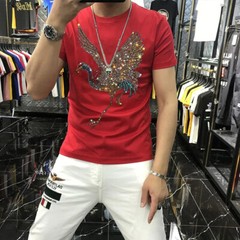New Fashion Trend Stork Hot Drilling Rhinestones Summer Luxury Men T-Shirt