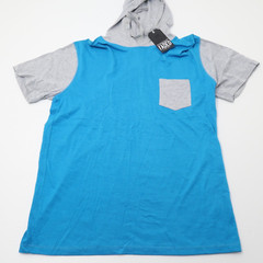 Straight Faded Pullover Hooded Tshirt Pocket XL Teal Blue Gray Short Sleeve Top