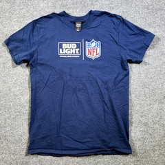 Hanes Perfect T-Shirt Mens L Blue Bud Light Official Beer Sponsor NFL Graphic