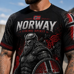 Norway Viking Spirit T-Shirt Soccer Football Fan Warrior Norse Flag Shirt(S-5XL)