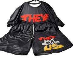 Black Graphic They Not Like Us Shirt and Shorts Set Mens 5XL Big and Tall