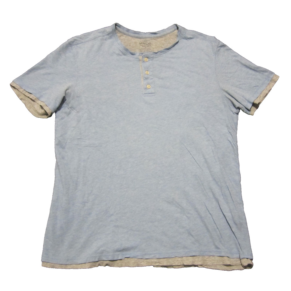 Vince Button Collar Shirt Mens M Light Blue Double Layered Pima Cotton SS
