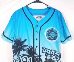 Boyz N The Hood Jersey Shirt Mens Small Button Front Blue Black Short Sleeve