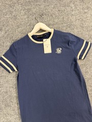 Siksilk Shirt Mens Large Slim Fit Tee Tournament Blue T Shirt Navy Sik Silk N98