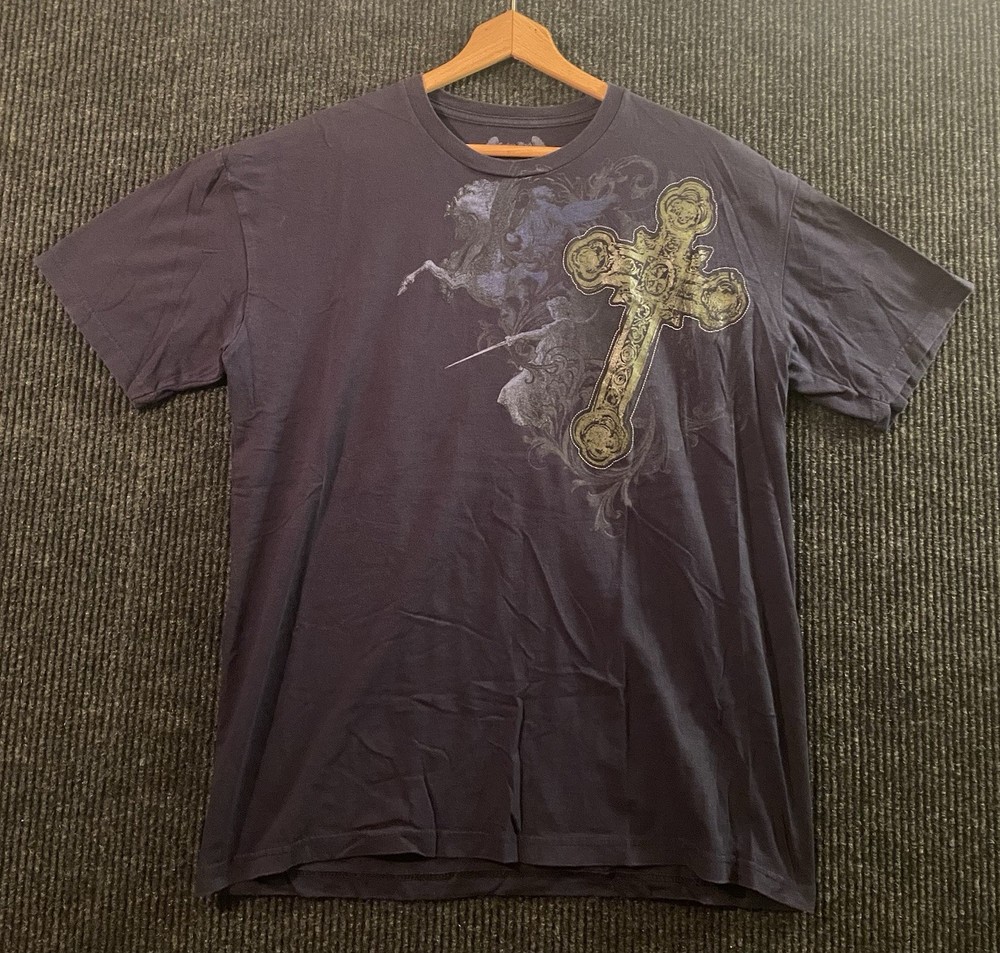 Vintage/Y2K Carbon Black T Shirt Size Large Navy Blue Crosses