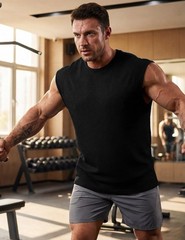 Mens Tank Tops Textured Sleeveless Streetwear T Shirts Workout Muscle Gym Shi…