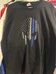 🚔 Thin Blue Line 🚨 Spartan Helmet Support Police Black Tee T-Shirt 2XL 🆕