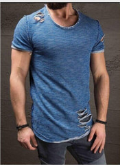 Men’s Slim Fit O Neck Short Sleeve Muscle Tops Tee T-shirt Ripped Casual Blouse