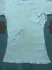 Vintage 40s 50s blank white pocket t shirt ribbed cotton distressed thrashed Med
