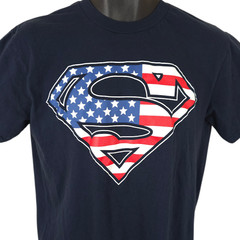 Superman T Shirt Mens Size Medium Blue DC Comics American Flag Clark Kent