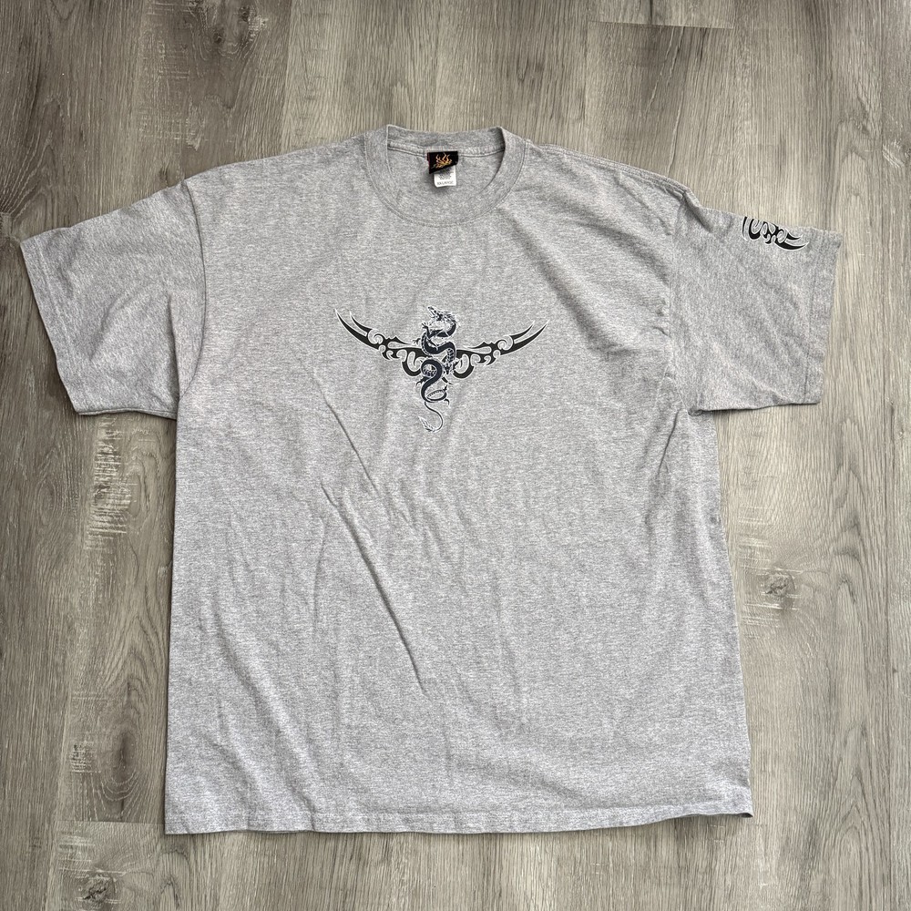 Year Of The Dragon Shirt Mens 2XL Gray Tribal Dragon Tattoo Graphic Tee