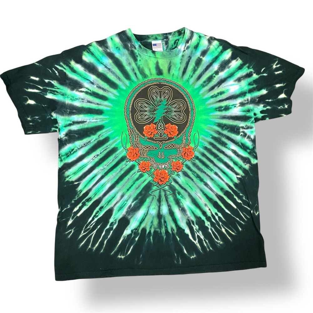 Vintage Grateful Dead T Shirt 2XL GDM 100% Cotton USA Green Tie Dye XXL 2 Sided