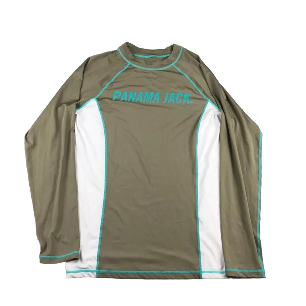 Panama Jack Shirt Mens XL Green White Tagless Raglan Long Sleeves Crew Neck Tee