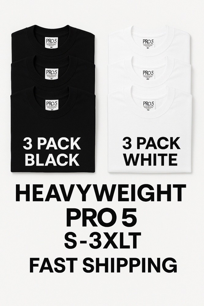 Pro 5 T Shirt 3 Pack Men Thick Plain Short Sleeve Tee S- 3XLT