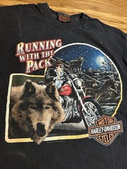Vintage 1991 Harley Davidson Running With The Pack Wolf T-Shirt XL Hanes Beefy
