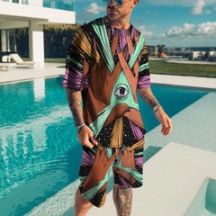Summer Short Sleeve T-shirt Set Fashion Two Piece Street Short Sleeve 3D Printed