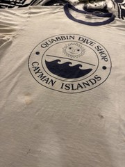 70s Hanes Quabbin Dive Shop Cayman Islands White/Blue Ringer Graphic T-Shirt L