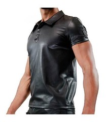 TOF PARIS Chic Polo Shirt Leather-Look Slightly Adjusted Cut Black 22