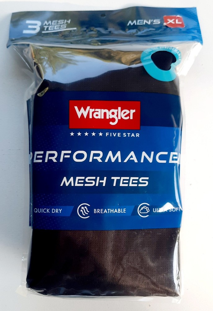 3 Pack Wrangler Men’s Quick Dry Performance Mesh Tees Black Size XL