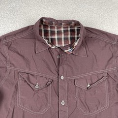 Kuhl Outdoors Button Up Pocket Adventure Shirt Micro Plaid Nylon Medium Maroon