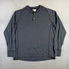 Carbon 2 Cobalt Henley Shirt Mens Large Gray Long Sleeve Button Pullover