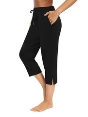 Womens Capri Yoga Pants Loose Workout Joggers Drawstring Sweatpants Lounge Pa…