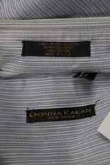 Donna Karan New York Mens Point Collar Striped Cotton Dress Shirt Size L