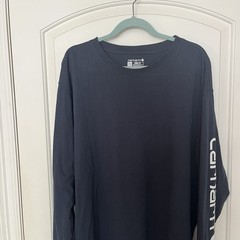 Carhartt 2XL Navy Long Sleeve Loose Fit Logo Tee with Sleeve Script