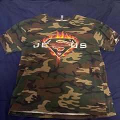 District Made Jesus Superman Logo Camo T-Shirt Size S