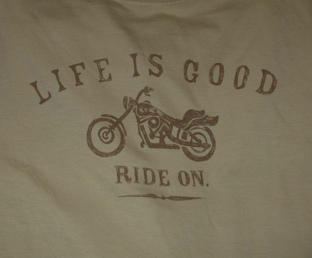 NWT Men’s Life Is Good Ride On Motorcycle Khaki LS Crusher Tee