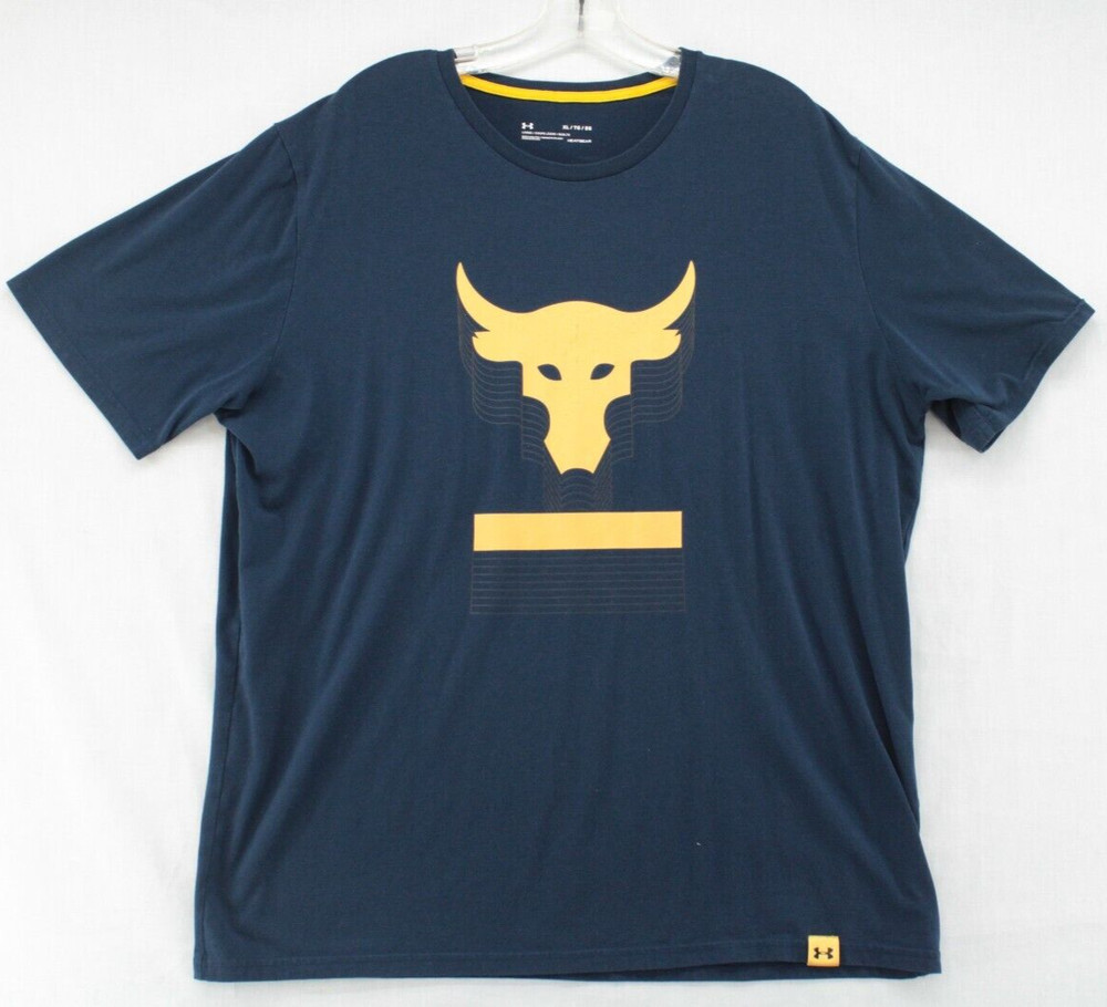 Under Armour Shirt Men’s XL Blue Heatgear Project Rock T Short Sleeve Bull Skull