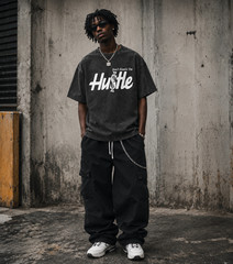 Mens Vintage Wash Hip Hop T-Shirt Don’t Knock The Hustle Graphic Streetwear Tee