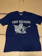 True Religion Metallic Silver Buddha Short sleeve Graphic T-shirt Men’s Med Blue