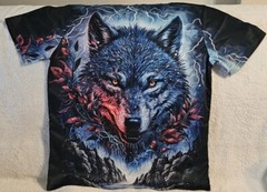 WOLF LIGHTNING WATER MOUNTAIN OUTDOOR ANIMAL T-SHIRT SHIRT