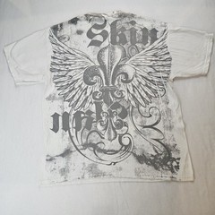 Vintage Skin Industries T-Shirt Mens XL White Red Foil Graphic Double Sided Y2K