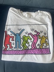 Keith Haring Foundation Dancing Figures T-Shirt Colorful White Short Sleeve Sz M