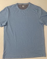 Lands End Mens Classic Fit 4-Way Stretch Tee Shirt BLUE Crewneck LARGE Short Sle