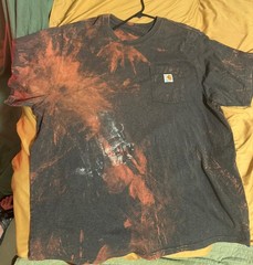 Vintage Carhartt 2XL Handmade Bleach Dye Gray/ Black/Red Distressed Crew T-Shirt